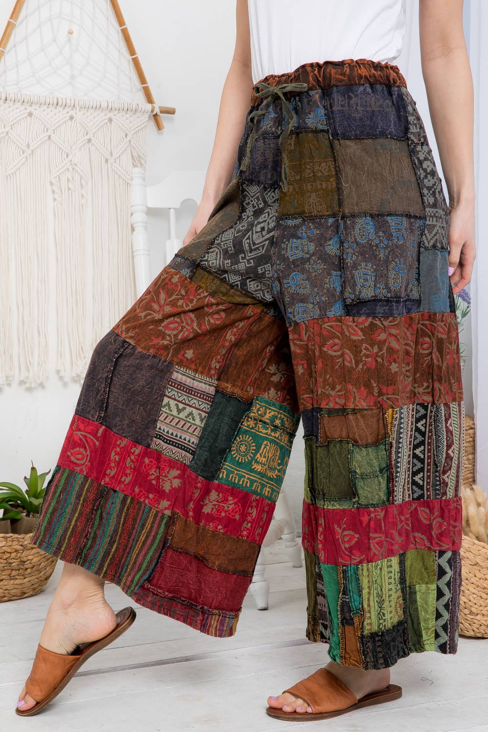 Patchwork Wide-Leg Pants (TH-1628): Free Size