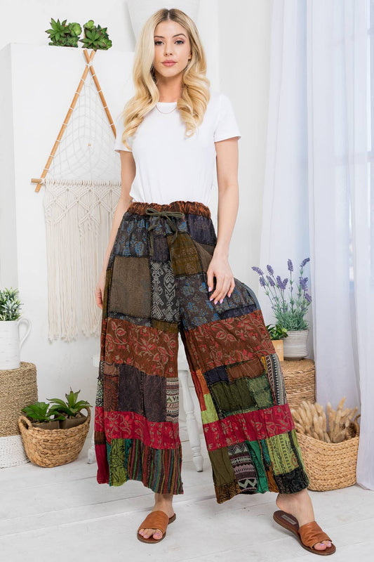 Patchwork Wide-Leg Pants (TH-1628): Free Size