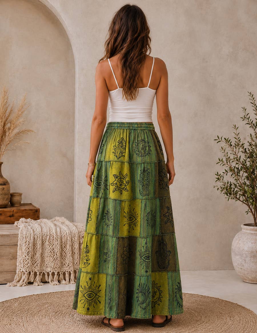 Boho Patchwork Sacred Ember Long Maxi Skirt