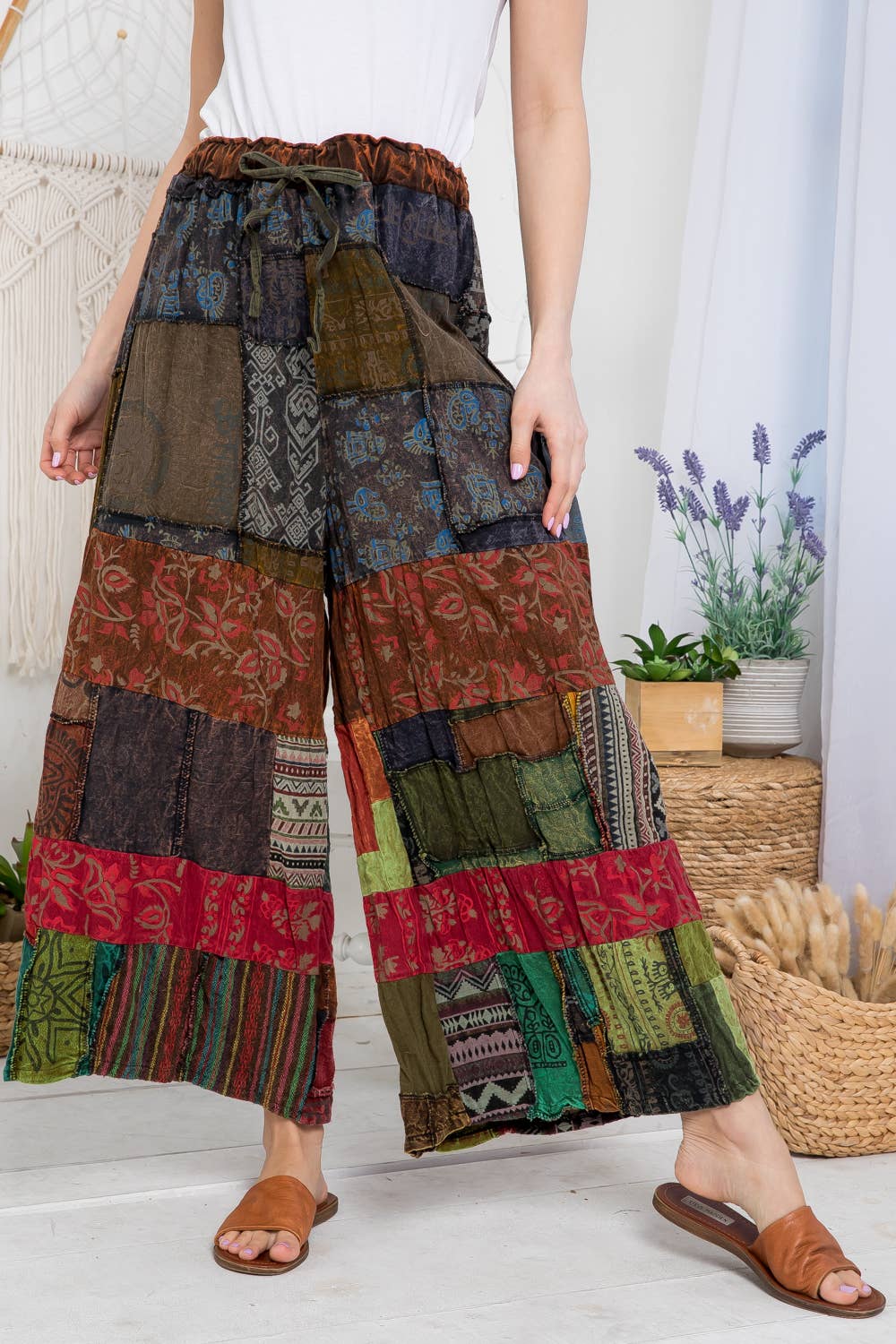 Patchwork Wide-Leg Pants (TH-1628): Free Size