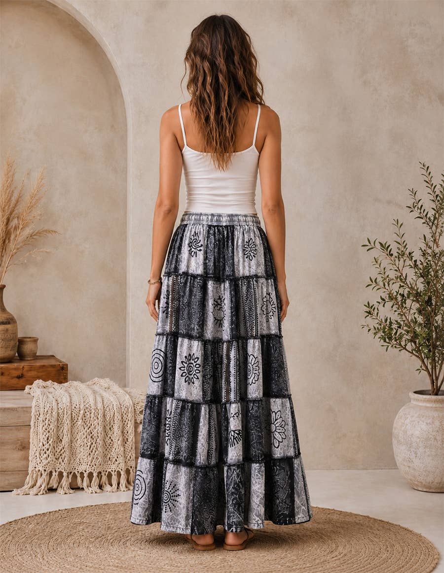Boho Patchwork Sacred Ember Long Maxi Skirt