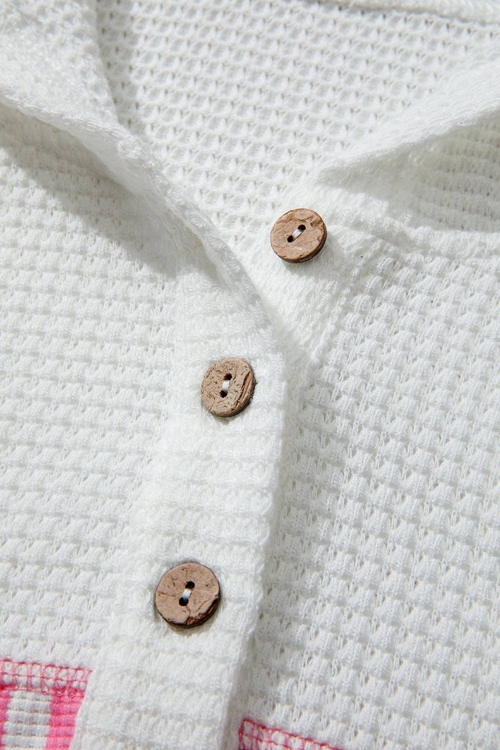Pink Stripe Leopard Patchwork Waffle Knit Buttoned Plus Size Hoodie