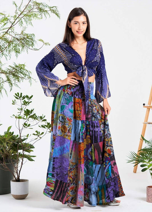 Mixed patch maxi skirt (KT-1423)