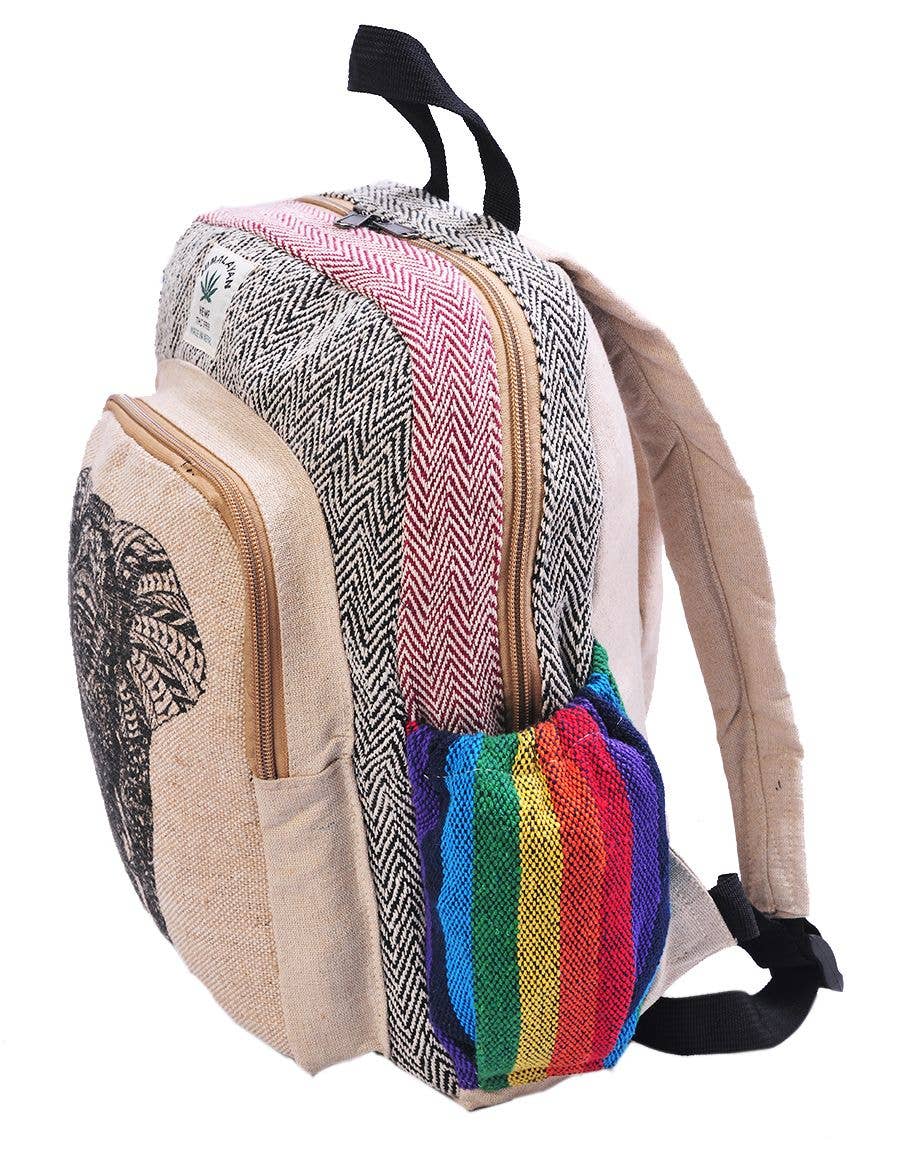 Elephant Printed Bohemian Hippie Boho Hemp Backpack